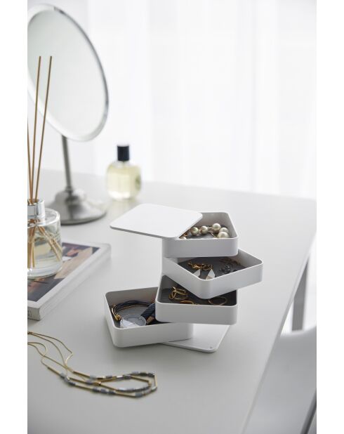 Boîte à accessoires carrée à 4 niveaux Tower blanc - 9x9x10 cm