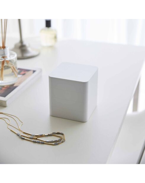 Boîte à accessoires carrée à 4 niveaux Tower blanc - 9x9x10 cm