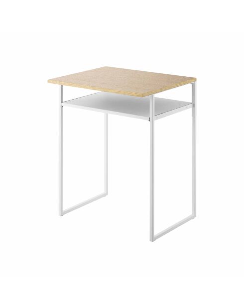 Tisch mit Holzplatte und weißem Turm-Schieberegal - 53x45,2x66,8 cm