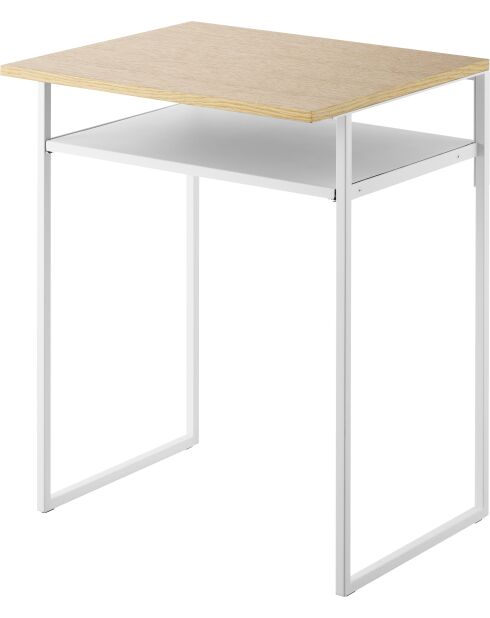 Tisch mit Holzplatte und weißem Turm-Schieberegal - 53x45,2x66,8 cm