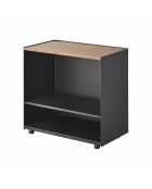 Carrito de almacenamiento semicerrado negro Tower con bandeja de madera - 60,3x35,3x59 cm