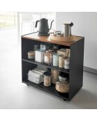 Carrito de almacenamiento semicerrado negro Tower con bandeja de madera - 60,3x35,3x59 cm