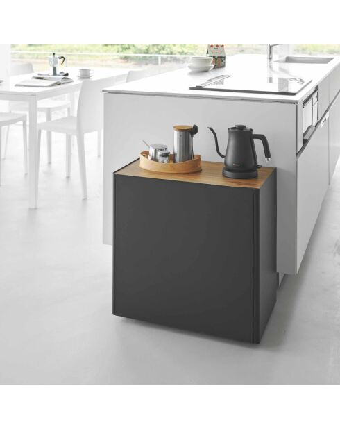 Carrito de almacenamiento semicerrado negro Tower con bandeja de madera - 60,3x35,3x59 cm