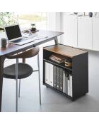 Carrito de almacenamiento semicerrado negro Tower con bandeja de madera - 60,3x35,3x59 cm