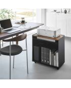 Carrito de almacenamiento semicerrado negro Tower con bandeja de madera - 60,3x35,3x59 cm
