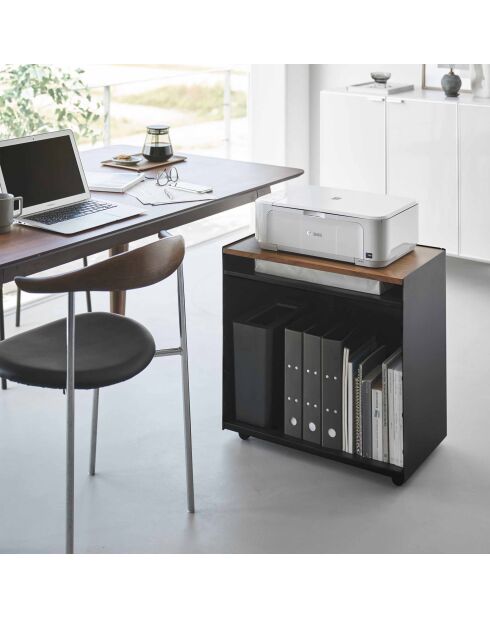 Carrito de almacenamiento semicerrado negro Tower con bandeja de madera - 60,3x35,3x59 cm