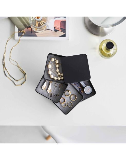 Boîte à accessoires carrée Tower à 4 niveaux noir - 9x9x10 cm