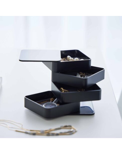 Boîte à accessoires carrée Tower à 4 niveaux noir - 9x9x10 cm