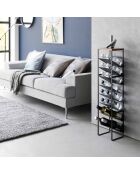Toren zwarte flessenhouder met 8 niveaus en houten bakje - 20x19,3x88,5 cm