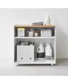 Carrito de almacenamiento semicerrado blanco Tower con bandeja de madera - 60,3x35,3x59 cm