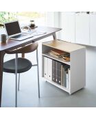 Carrito de almacenamiento semicerrado blanco Tower con bandeja de madera - 60,3x35,3x59 cm
