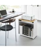 Carrito de almacenamiento semicerrado blanco Tower con bandeja de madera - 60,3x35,3x59 cm