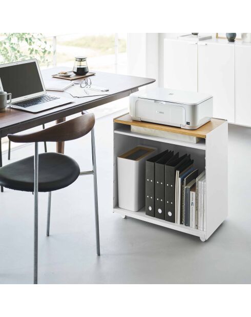 Carrito de almacenamiento semicerrado blanco Tower con bandeja de madera - 60,3x35,3x59 cm