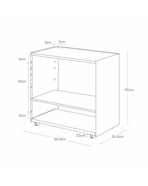 Carrito de almacenamiento semicerrado blanco Tower con bandeja de madera - 60,3x35,3x59 cm