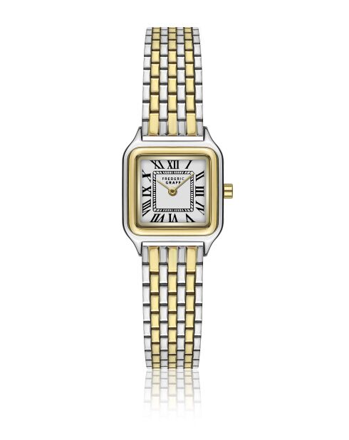 Ronda Quarzuhr für Damen, analog, aus silbernem und goldenem Edelstahl