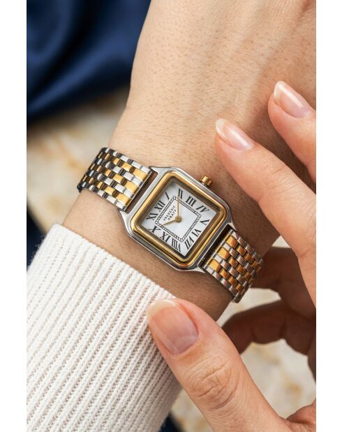 Ronda Quarzuhr für Damen, analog, aus silbernem und goldenem Edelstahl