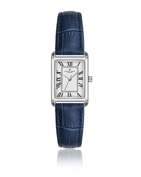 Montre homme analogique Quartz Ronda en cuir croco bleu foncé