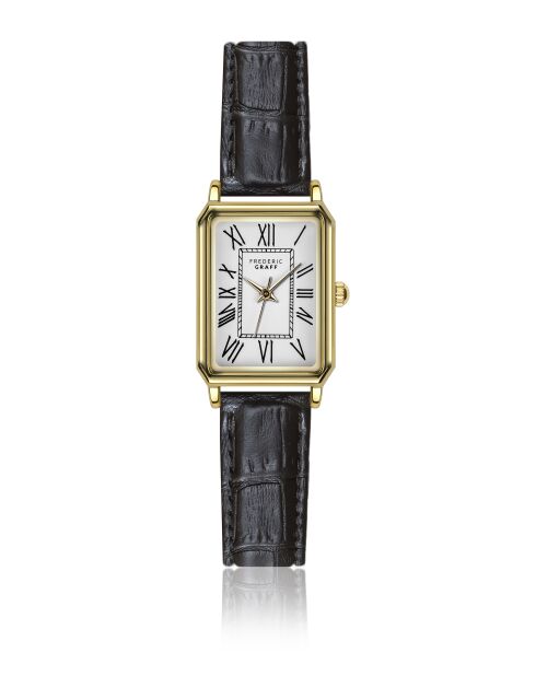 Ronda Quarzuhr für Damen, analog, aus schwarzem Krokoleder
