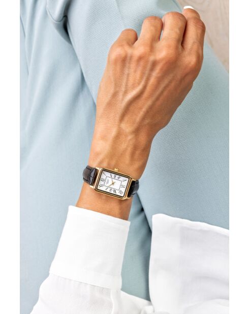 Ronda Quarzuhr für Damen, analog, aus schwarzem Krokoleder