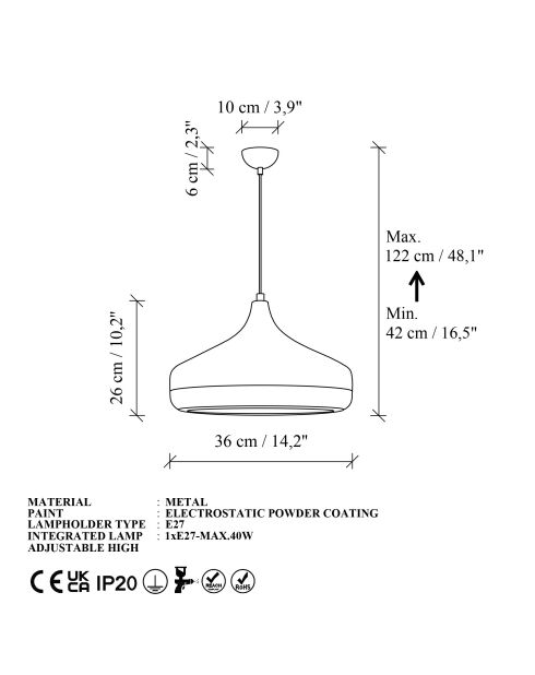 Lustre Yıldo L 253 B dorée - H.122cm
