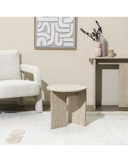 Table d’appoint Pietra blanche et beige - 45x45x45 cm