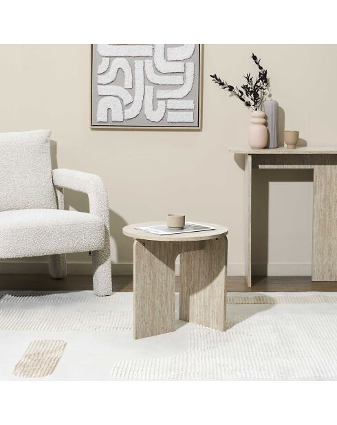Table d’appoint Pietra blanche et beige - 45x45x45 cm