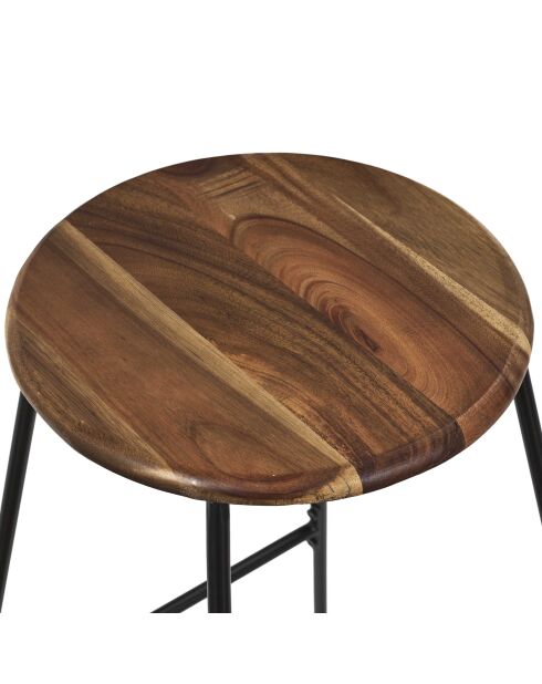 Tabouret de bar Acacia marron et noir - 42x70x42 cm
