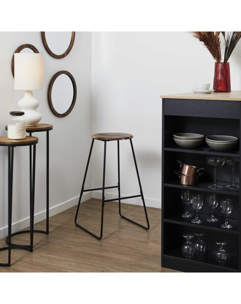 Tabouret de bar Acacia marron et noir - 42x70x42 cm