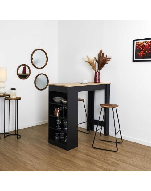 Tabouret de bar Acacia marron et noir - 42x70x42 cm
