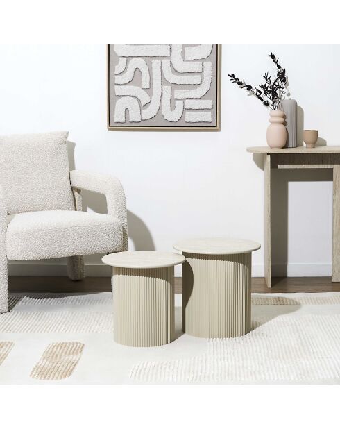 2 weiße und beige Terra Nova Nisttische - 38x38x38 cm