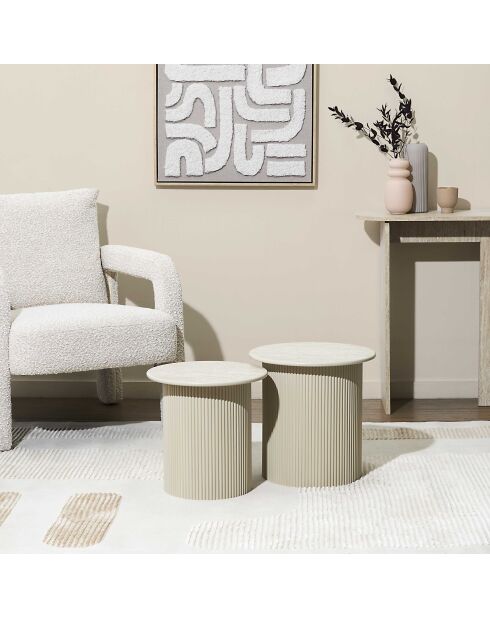 2 weiße und beige Terra Nova Nisttische - 38x38x38 cm