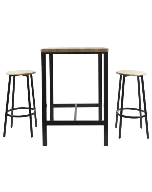 Mesa y 2 taburetes Loka marrón y negro - 60x86x60 cm