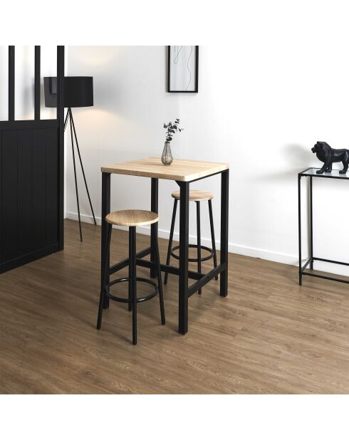 Mesa y 2 taburetes Loka marrón y negro - 60x86x60 cm