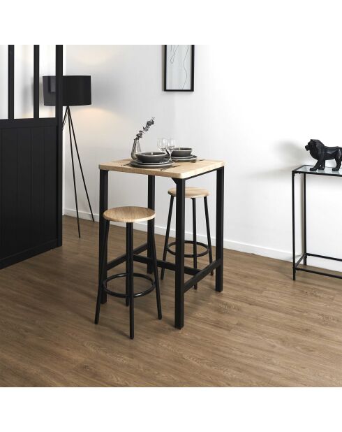 Mesa y 2 taburetes Loka marrón y negro - 60x86x60 cm