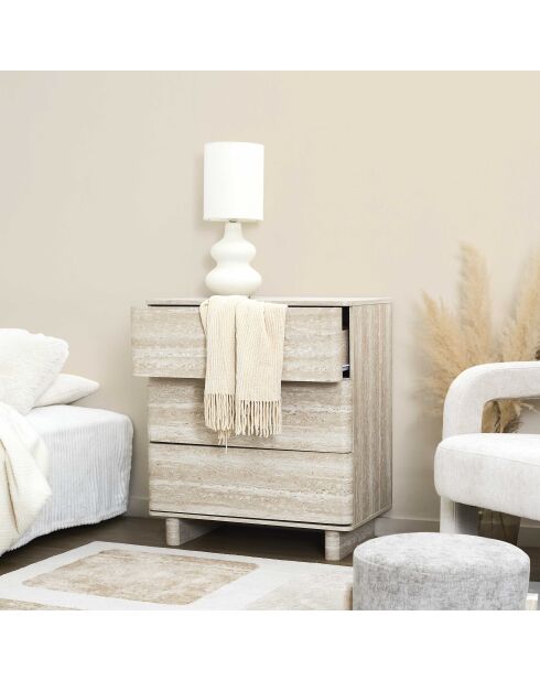 Commode à 3 tiroirs Pietra blanche et beige - 70x79x40 cm
