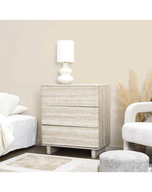 Commode à 3 tiroirs Pietra blanche et beige - 70x79x40 cm