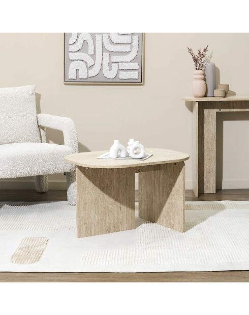 Table basse Pietra blanche et beige - 72x45x53 cm
