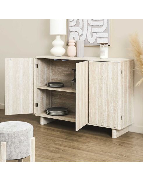 Buffet à 3 portes Pietra blanc et beige - 110x79x36,5 cm