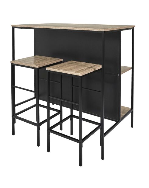 Mesa isleña con 2 taburetes Loka marrones y negros - 100x95x60 cm