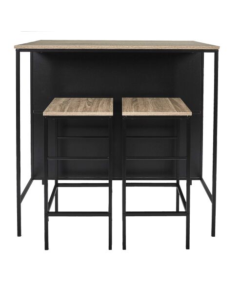Mesa isleña con 2 taburetes Loka marrones y negros - 100x95x60 cm