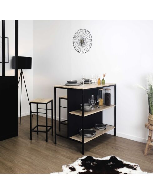 Mesa isleña con 2 taburetes Loka marrones y negros - 100x95x60 cm