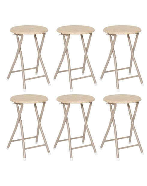 Lot de 6 tabourets pliants Terra Nova blancs et beige - 30x45x30 cm