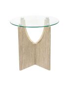 Table d’appoint ronde en verre Pietra blanches et beige - 45x42,5x45 cm