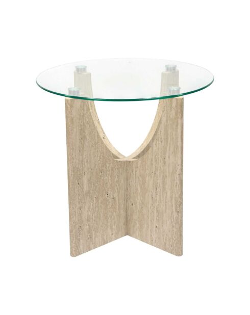 Table d’appoint ronde en verre Pietra blanches et beige - 45x42,5x45 cm