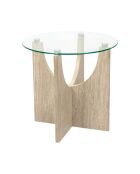 Table d’appoint ronde en verre Pietra blanches et beige - 45x42,5x45 cm