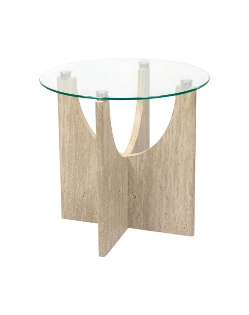 Table d’appoint ronde en verre Pietra blanches et beige - 45x42,5x45 cm