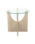 Table d’appoint ronde en verre Pietra blanches et beige - 45x42,5x45 cm