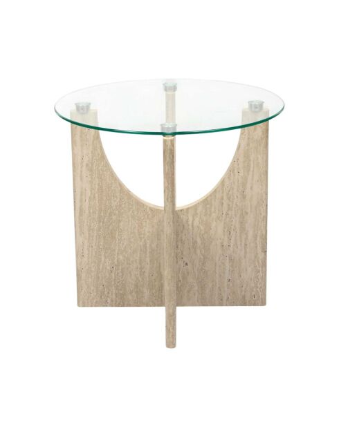 Table d’appoint ronde en verre Pietra blanches et beige - 45x42,5x45 cm