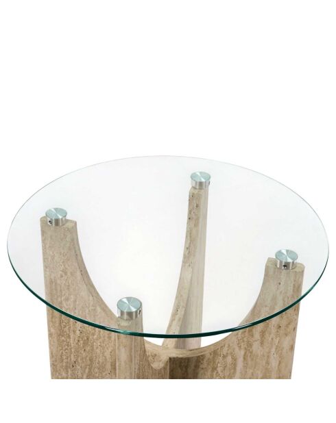Table d’appoint ronde en verre Pietra blanches et beige - 45x42,5x45 cm