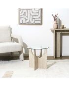 Table d’appoint ronde en verre Pietra blanches et beige - 45x42,5x45 cm